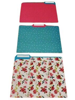 9 Nine Floral File Folder Set of Files 3 Designs Pink & Turquoise Home Office